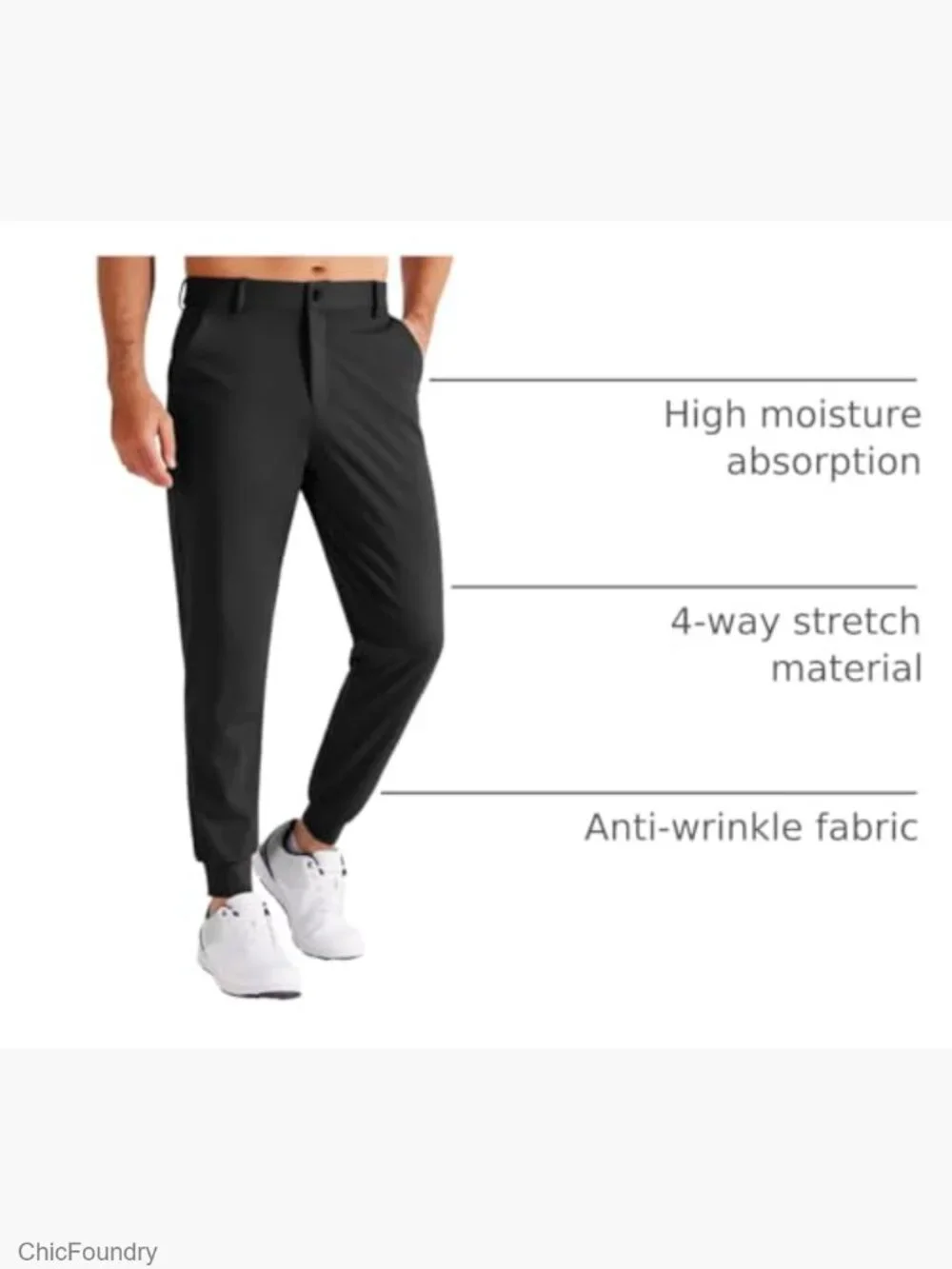 Men's Golf Joggers Lightweight 3 Pockets Slim Fit Soft Stretchy Tapered Work